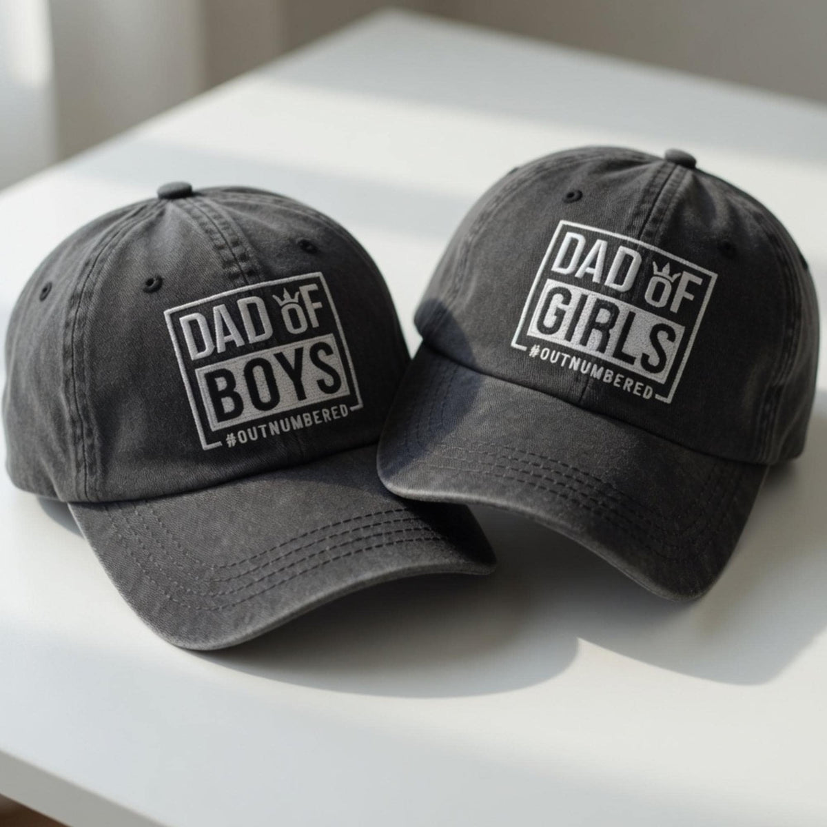 Dad of Boys Dad of Girls Hat, Outnumbered Dad Gift, Embroidered Father's Day Cap, Wased Baseball Hat for Men, New Dad Birthday Gift