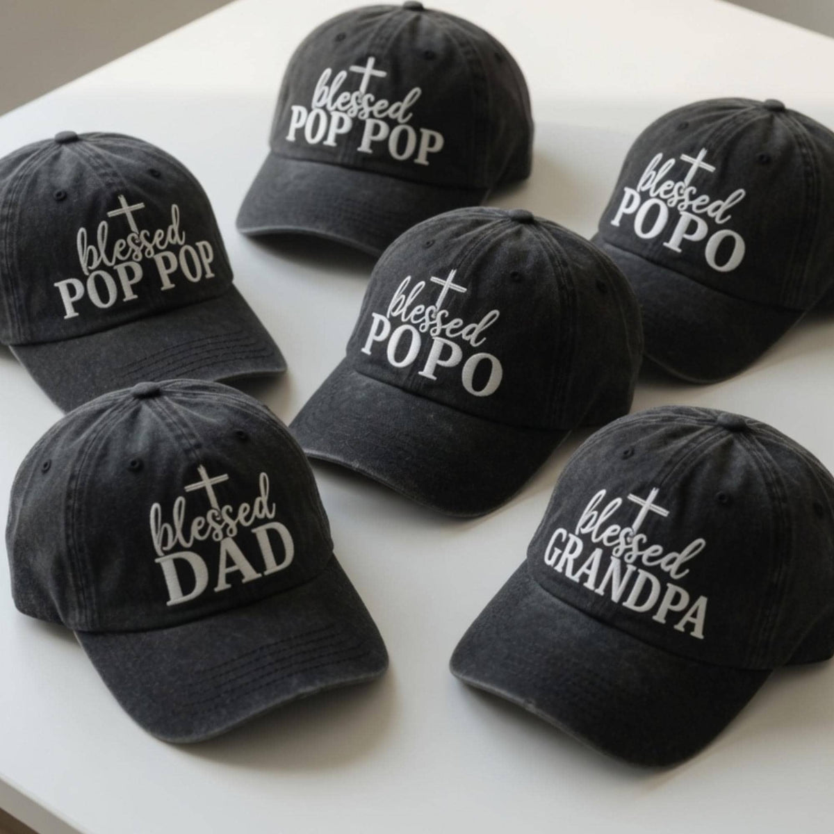 Blessed Grandpa Dad Hat with Cross - Christian Father's Day Gift - Religious Pop Pop Popo Baseball Cap - Embroidered Faith Hat for Men