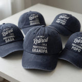Funny Father's Day Hat - I'm Not Retired Professional Grandpa Pop Pop Dada Cap - The Dogfather Catfather Hat - Vintage Washed Dad Gift