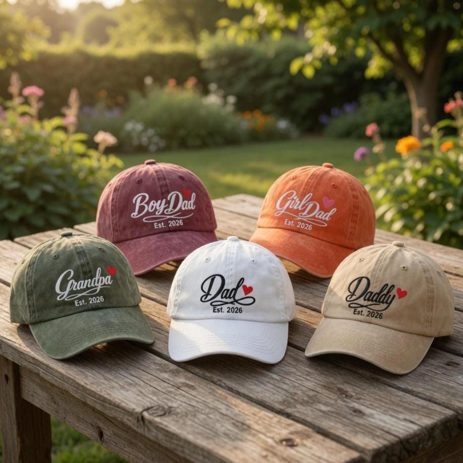 Custom Est 2026 Dad Hat with Heart, Personalized Boy Dad Girl Dad Cap, First Father's Day Gift, Embroidered Daddy Vintage Baseball Hat