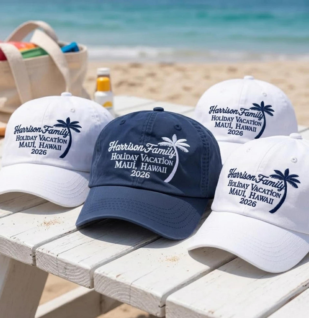 Personalized Maui Family Vacation Embroidered Hat, Custom Hawaii Palm Tree Baseball Cap, Matching Trip Gift