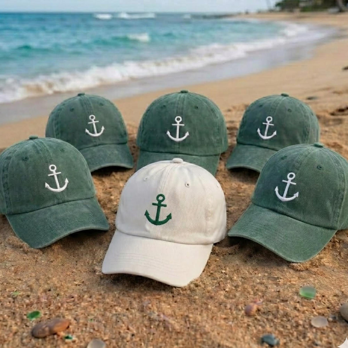 Custom Anchor Embroidered Hat, Nautical Washed Cotton Baseball Cap, Beach Vacation Gift