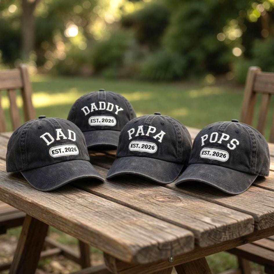 Custom Est 2026 Dad Hat, Personalized New Daddy Cap, First Father's Day Gift, Embroidered Papa Pops Baseball Hat, Vintage Washed Cotton