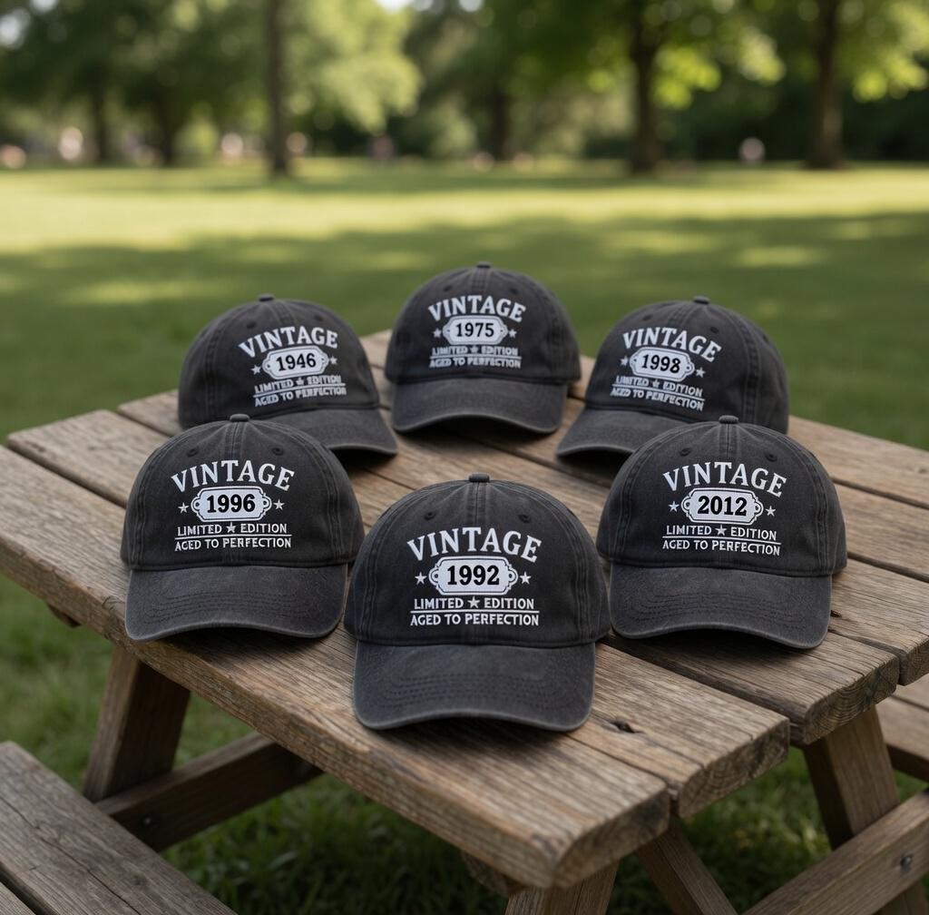 Custom Birth Year Hat, Vintage Birthday Gift for Men, Personalized Embroidered Dad Cap, Aged to Perfection Hat, Distressed Cotton Cap
