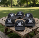 Custom Birth Year Hat, Vintage Birthday Gift for Men, Personalized Embroidered Dad Cap, Aged to Perfection Hat, Distressed Cotton Cap