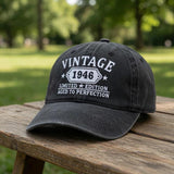 Custom Birth Year Hat, Vintage Birthday Gift for Men, Personalized Embroidered Dad Cap, Aged to Perfection Hat, Distressed Cotton Cap