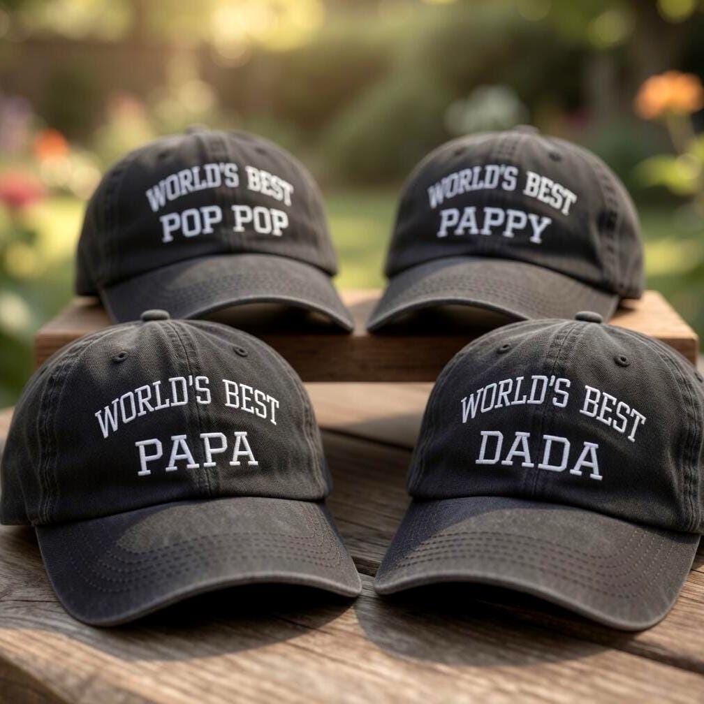 Custom Worlds Best Dad Hat, Personalized Papa Dada Cap, Pop Pop Pappy Birthday Gift, Embroidered Father's Day Gift, Distressed Cotton Hat