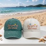 Custom Coastal Text Embroidered Hat, Personalized Beach Baseball Cap, Summer Gift