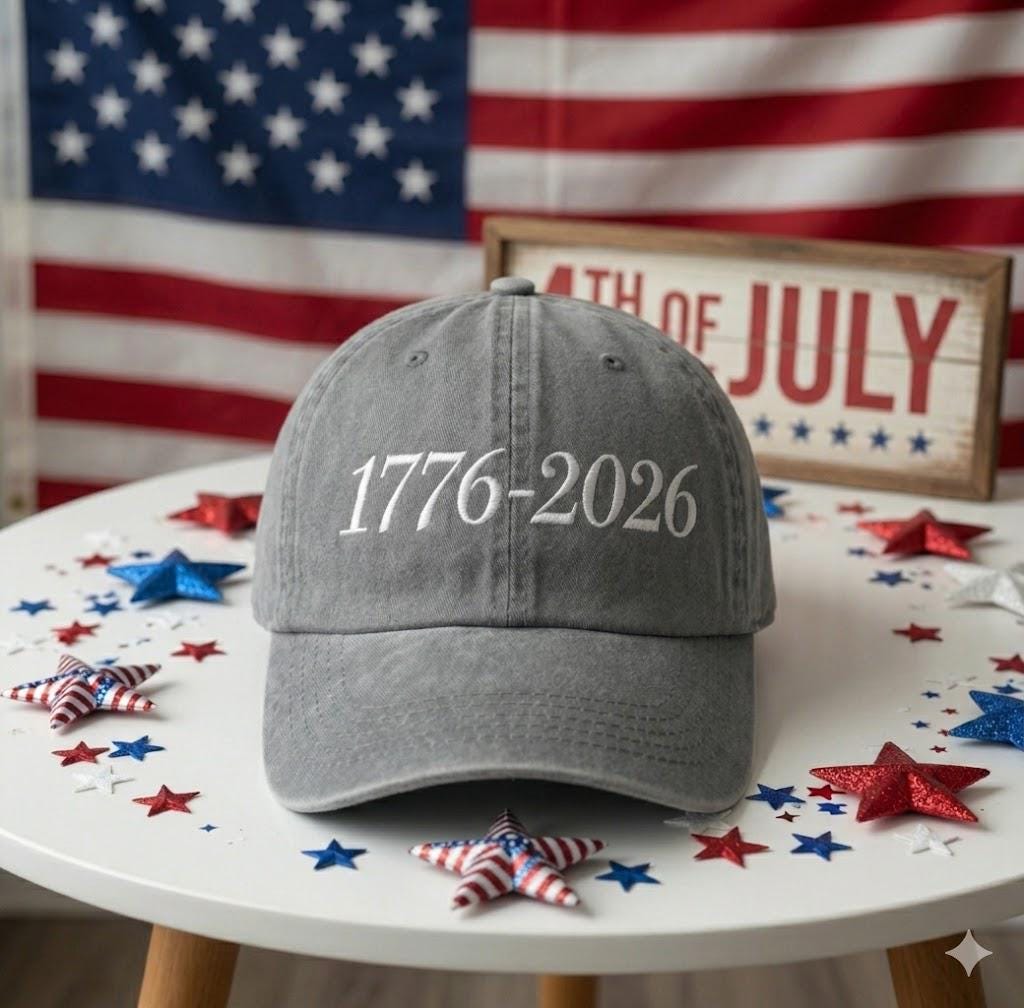 1776-2026 American Anniversary Embroidered Hat, Patriotic USA Baseball Cap