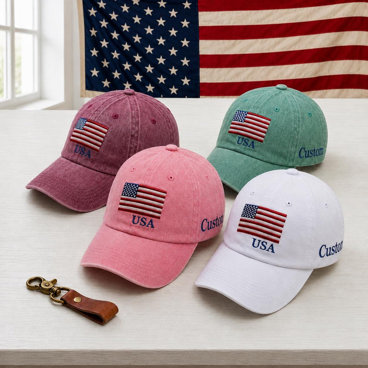 Custom American Flag Embroidered Hat, Personalized USA Baseball Cap, Patriotic Gift