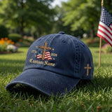Personalized Patriotic Cross Embroidered Hat, Custom Name Christian Baseball Cap