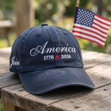 Custom Name America 250th Anniversary Hat | Personalized Patriotic 1776 2026 Dad Cap | Custom Embroidered Family July 4th Group Gifts