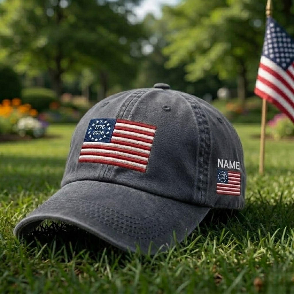 Vintage American Flag Embroidered Hat, Patriotic 13 Star Baseball Cap, July 4th Gift