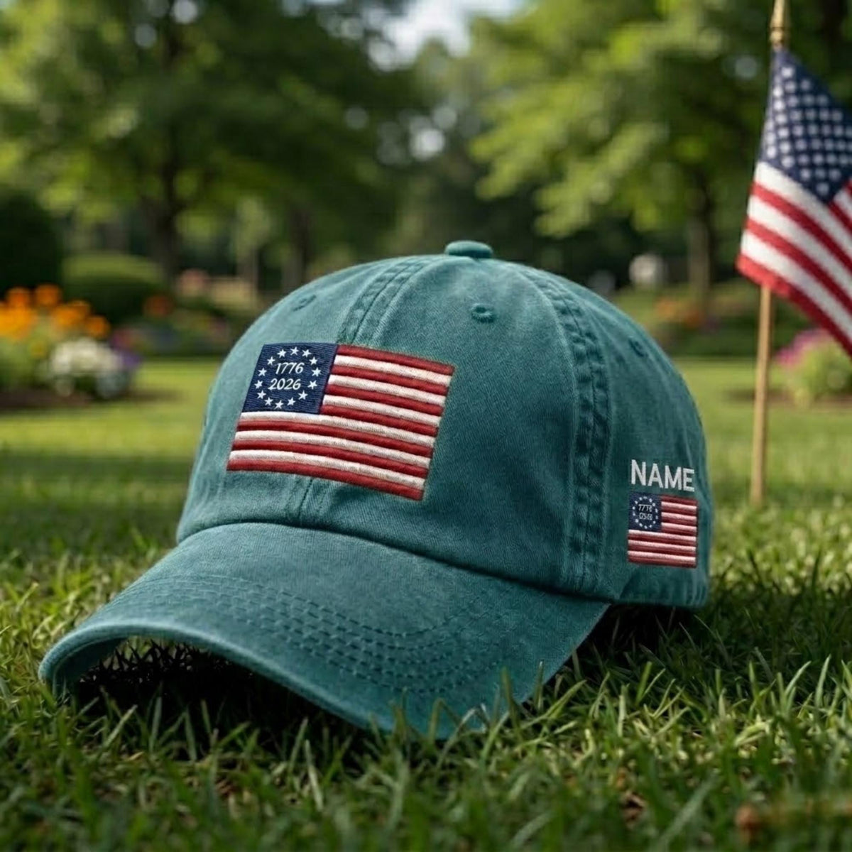 Vintage American Flag Embroidered Hat, Patriotic 13 Star Baseball Cap, July 4th Gift