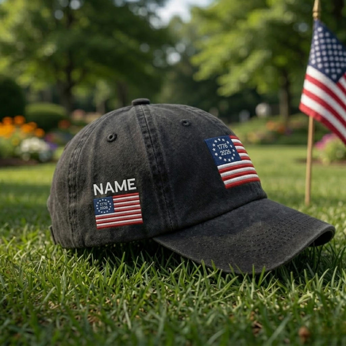 Vintage American Flag Embroidered Hat, Patriotic 13 Star Baseball Cap, July 4th Gift
