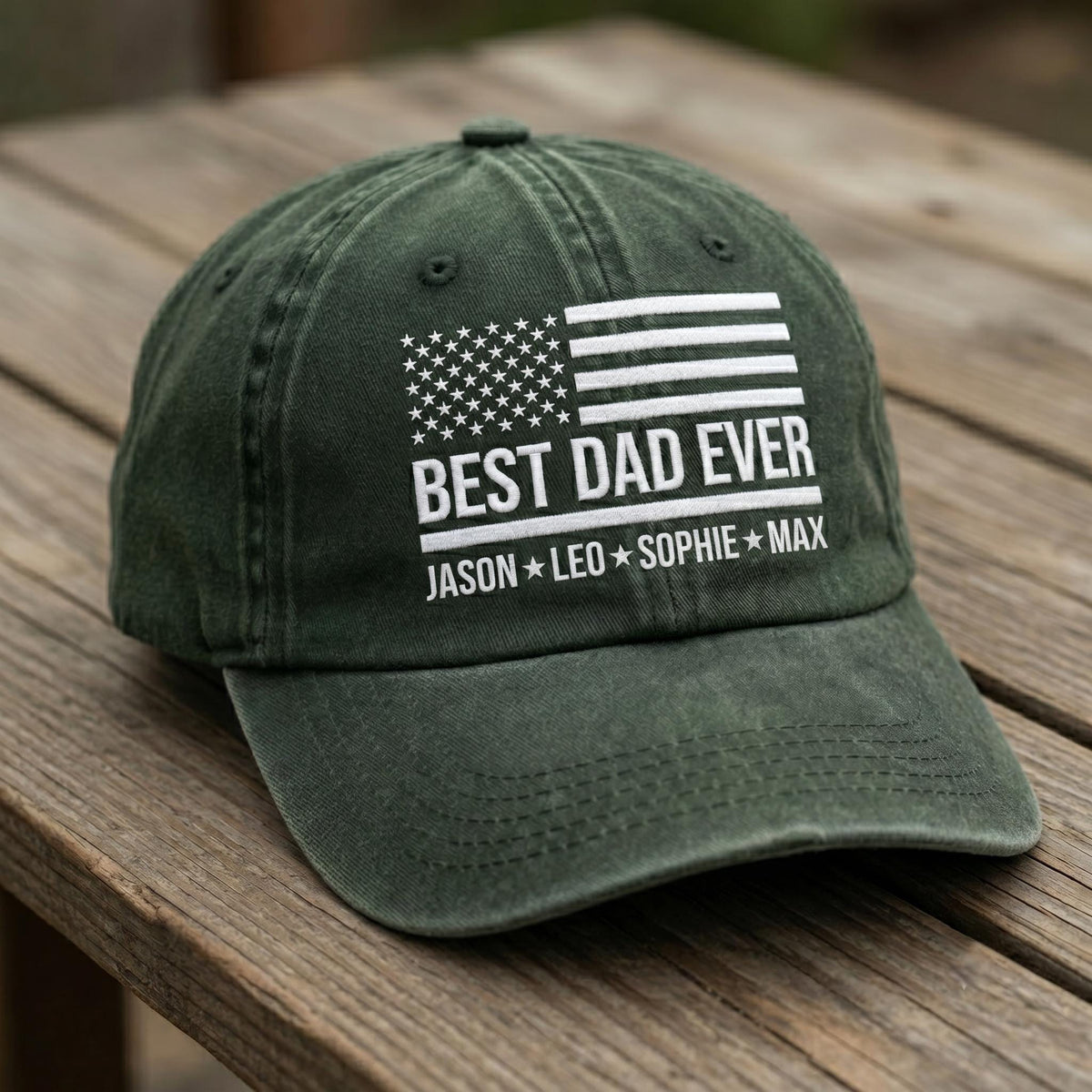 Custom Dad Hat with Kids Names, Personalized American Flag Cap, Best Dad Ever Embroidered Hat, Father's Day Gift, Distressed Cotton Cap