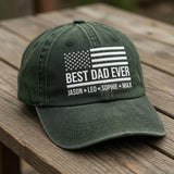 Custom Dad Hat with Kids Names, Personalized American Flag Cap, Best Dad Ever Embroidered Hat, Father's Day Gift, Distressed Cotton Cap