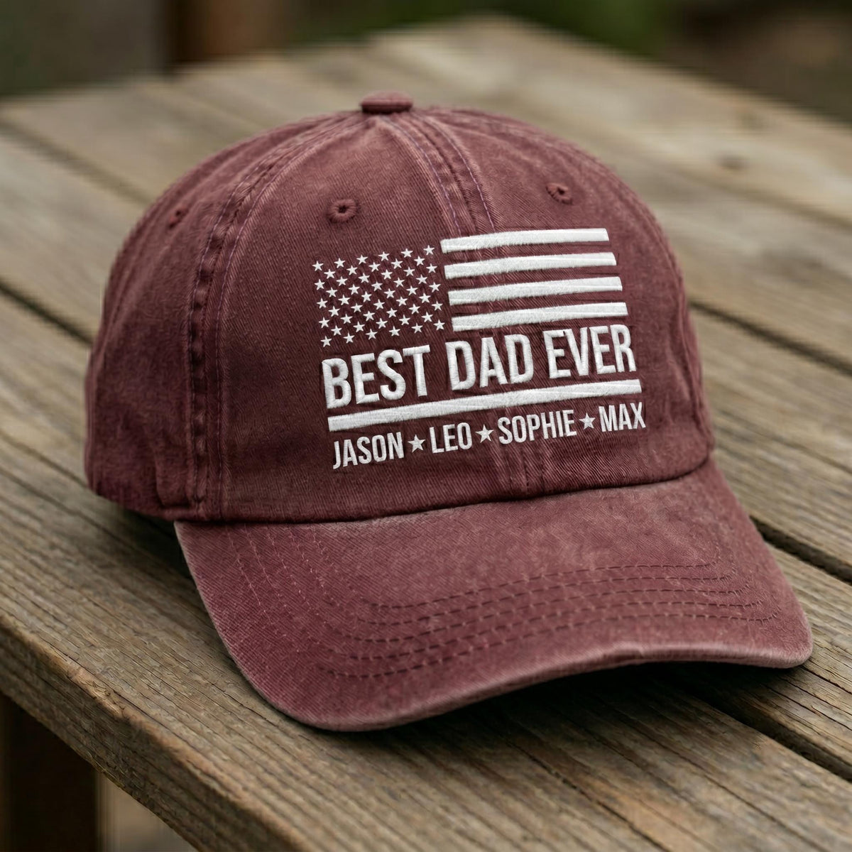 Custom Dad Hat with Kids Names, Personalized American Flag Cap, Best Dad Ever Embroidered Hat, Father's Day Gift, Distressed Cotton Cap