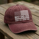 Custom Dad Hat with Kids Names, Personalized American Flag Cap, Best Dad Ever Embroidered Hat, Father's Day Gift, Distressed Cotton Cap