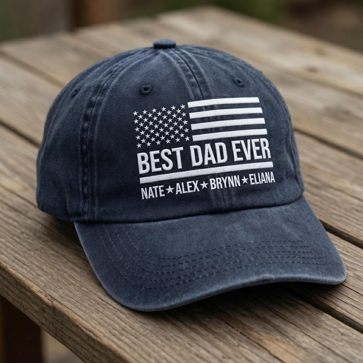 Custom Dad Hat with Kids Names, Personalized American Flag Cap, Best Dad Ever Embroidered Hat, Father's Day Gift, Distressed Cotton Cap