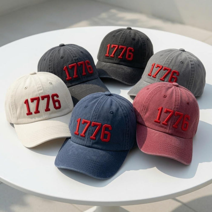 1776 3D Puff Embroidered Baseball Cap - USA 250th Patriotic Raised Stitching Cotton Dad Hat
