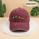 Camping Icon Embroidered Baseball Cap - Outdoor Mountain Wilderness Explorer Cotton Dad Hat