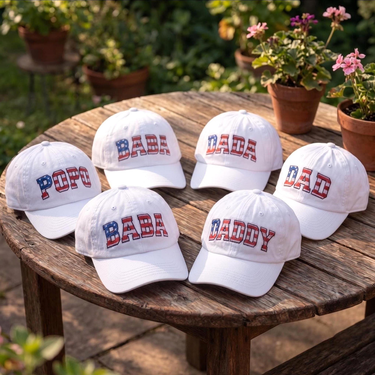 Custom USA Flag Dad Hat, Personalized Patriotic Daddy Cap, American Flag Lettering Baba Hat, 4th of July Gift for Him, White Cotton Cap