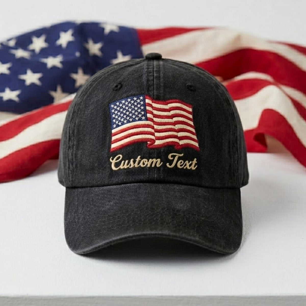 Personalized Washed Cotton American Flag Hat, Custom USA Embroidery, Family Reunion Cap