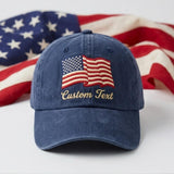 Personalized Washed Cotton American Flag Hat, Custom USA Embroidery, Family Reunion Cap