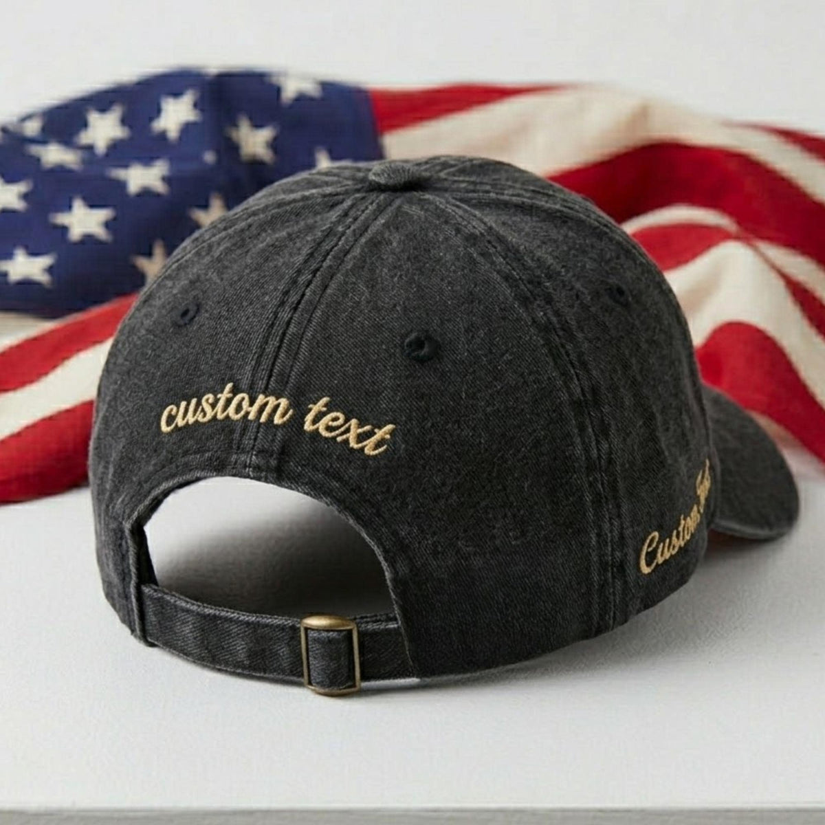 Personalized Washed Cotton American Flag Hat, Custom USA Embroidery, Family Reunion Cap