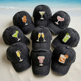 Embroidered Cocktail Hat, Washed Cotton Dad Cap, Retro Vacation Baseball Hat