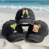 Embroidered Cocktail Hat, Washed Cotton Dad Cap, Retro Vacation Baseball Hat