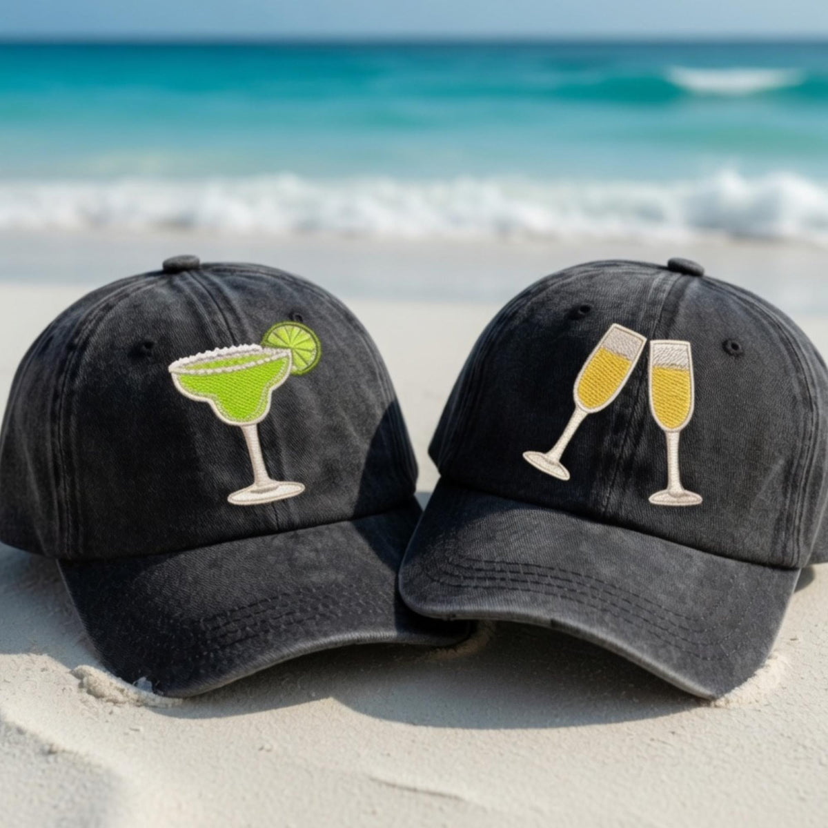 Embroidered Cocktail Hat, Washed Cotton Dad Cap, Retro Vacation Baseball Hat