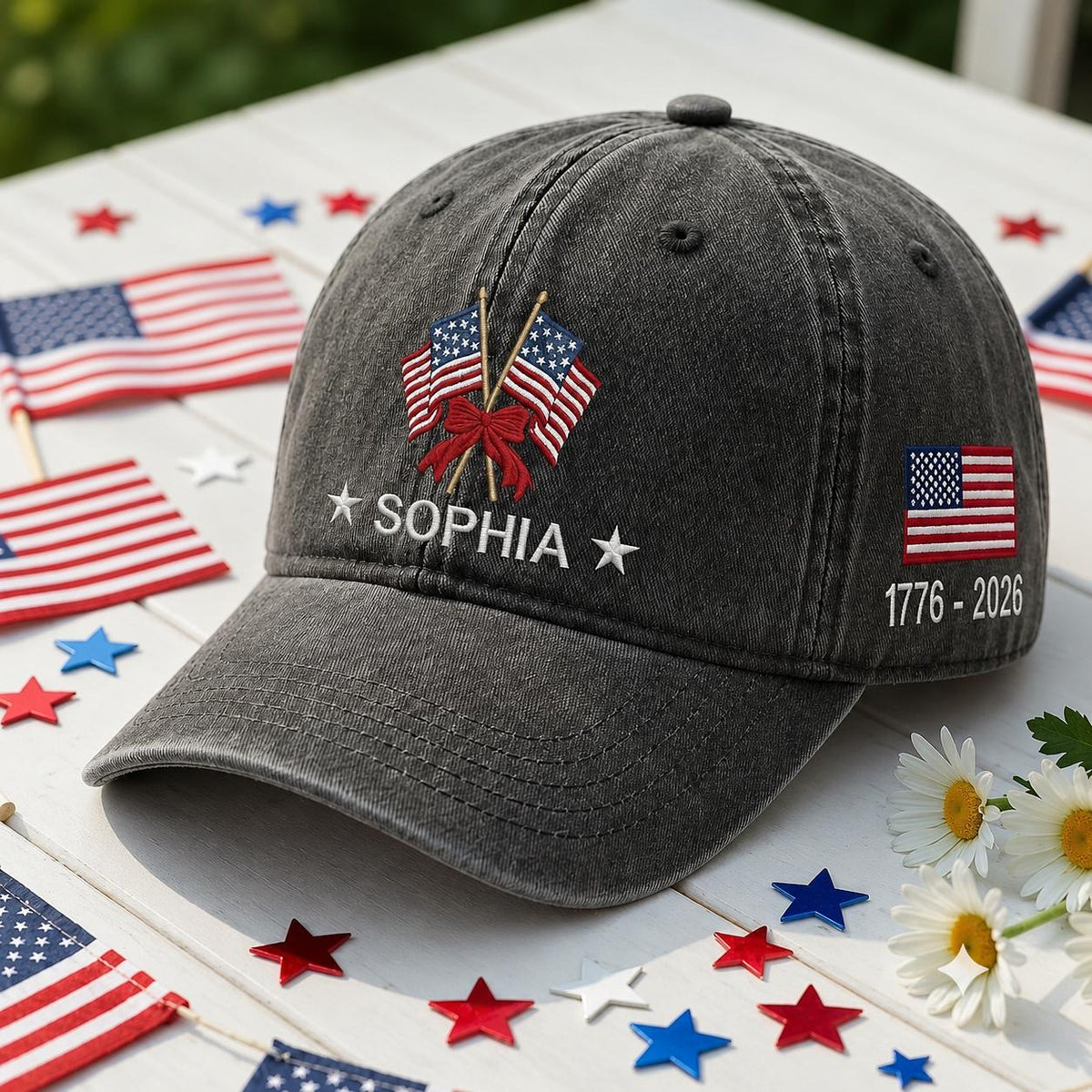 Personalized American Flag Embroidered Hat, USA 250th Anniversary Baseball Cap