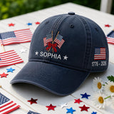 Personalized American Flag Embroidered Hat, USA 250th Anniversary Baseball Cap