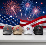 Coastal American Flag Embroidered Hat, Nautical Crab and Sailboat Baseball Cap