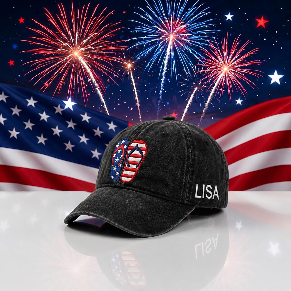 Coastal American Flag Embroidered Hat, Nautical Crab and Sailboat Baseball Cap