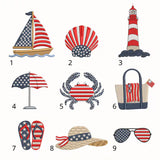Coastal American Flag Embroidered Hat, Nautical Crab and Sailboat Baseball Cap