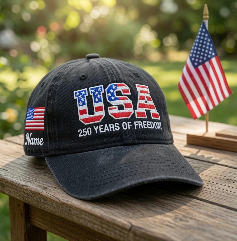 Custom Name USA 250 Years of Freedom Hat | Personalized Patriotic America 250th Cap | Custom Embroidered Family July 4th Matching Gifts