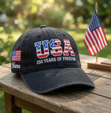 Custom Name USA 250 Years of Freedom Hat | Personalized Patriotic America 250th Cap | Custom Embroidered Family July 4th Matching Gifts