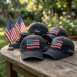 Custom Name Floral US Flag Hat | Personalized Embroidered Patriotic Flower Dad Cap | American Flag Family July 4th Matching Group Gifts
