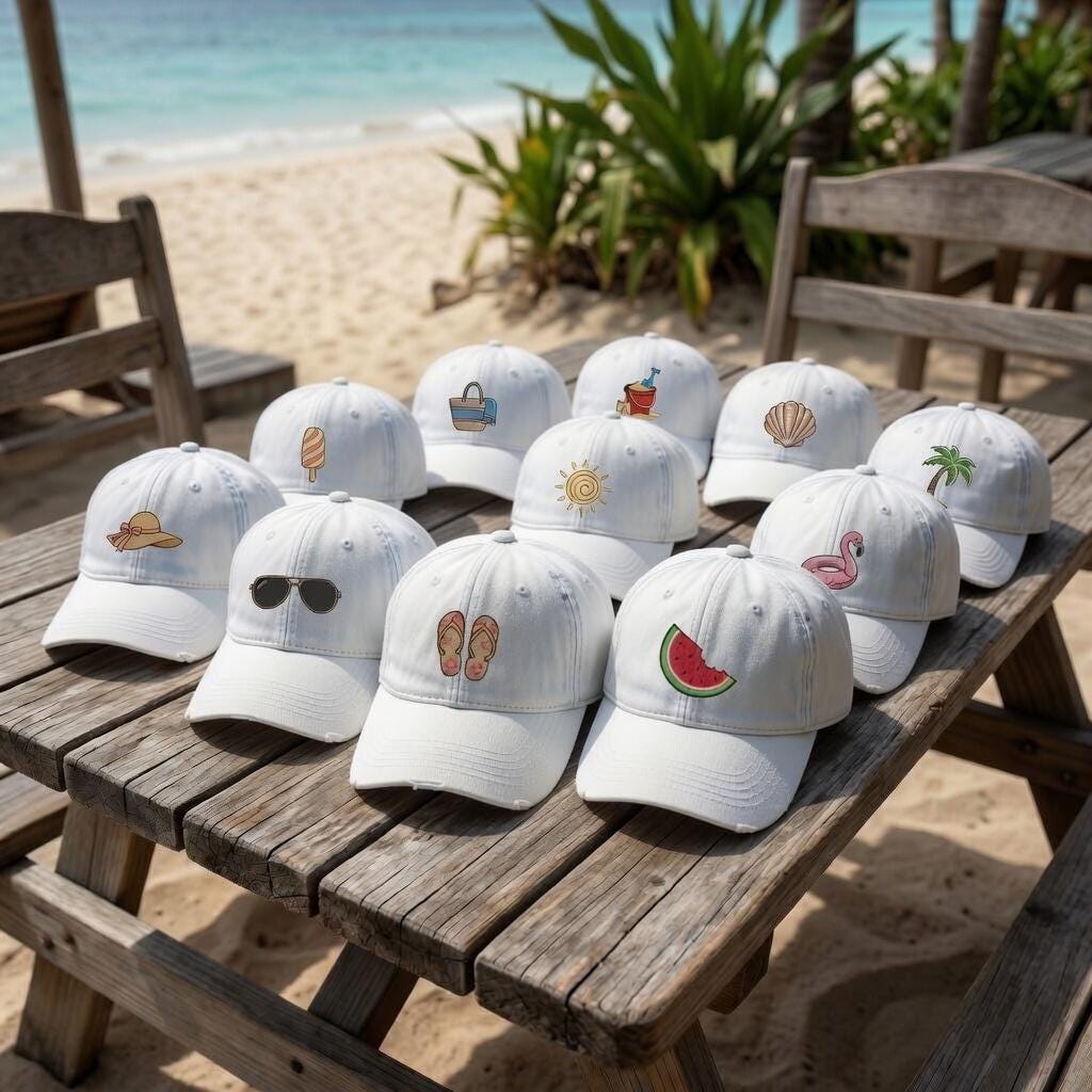 Custom Beach Hat, Embroidered Summer Baseball Cap, Personalized Starfish Flamingo Dad Hat, Cute Matching Vacation Gift, Cotton Cap