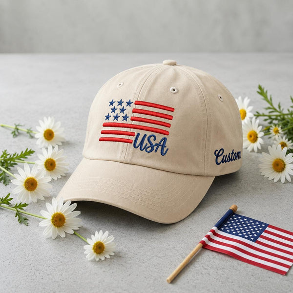 American Stars and Stripes Embroidered Hat, Minimalist Patriotic Baseball Cap
