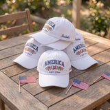 Custom America Floral 1776 Embroidered Baseball Cap - Patriotic Flower 4th of July Cotton Dad Hat