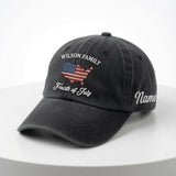 Personalized Family Embroidered Hat, American Flag Baseball Cap, Fourth of July Gift