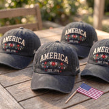 Custom America Floral 1776 Embroidered Baseball Cap - Patriotic Flower 4th of July Cotton Dad Hat