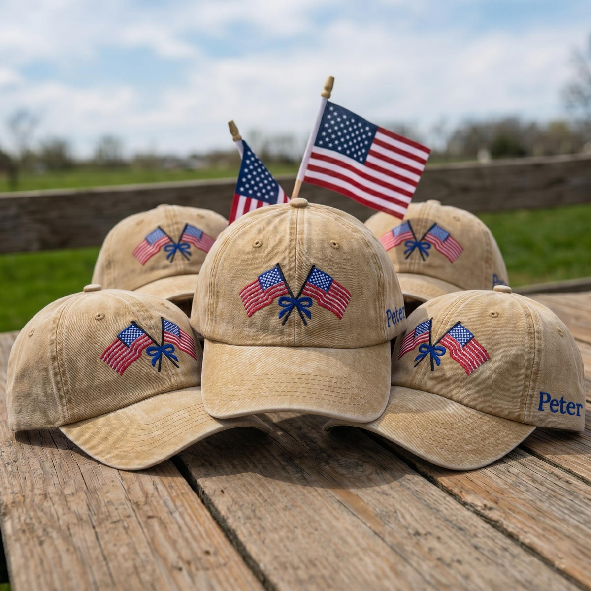 Custom Name US Flag Hat, Coquette Bow Patriotic Cap, Embroidered 4th of July United States Birthday Gift, Custom Family Group Dad Hat