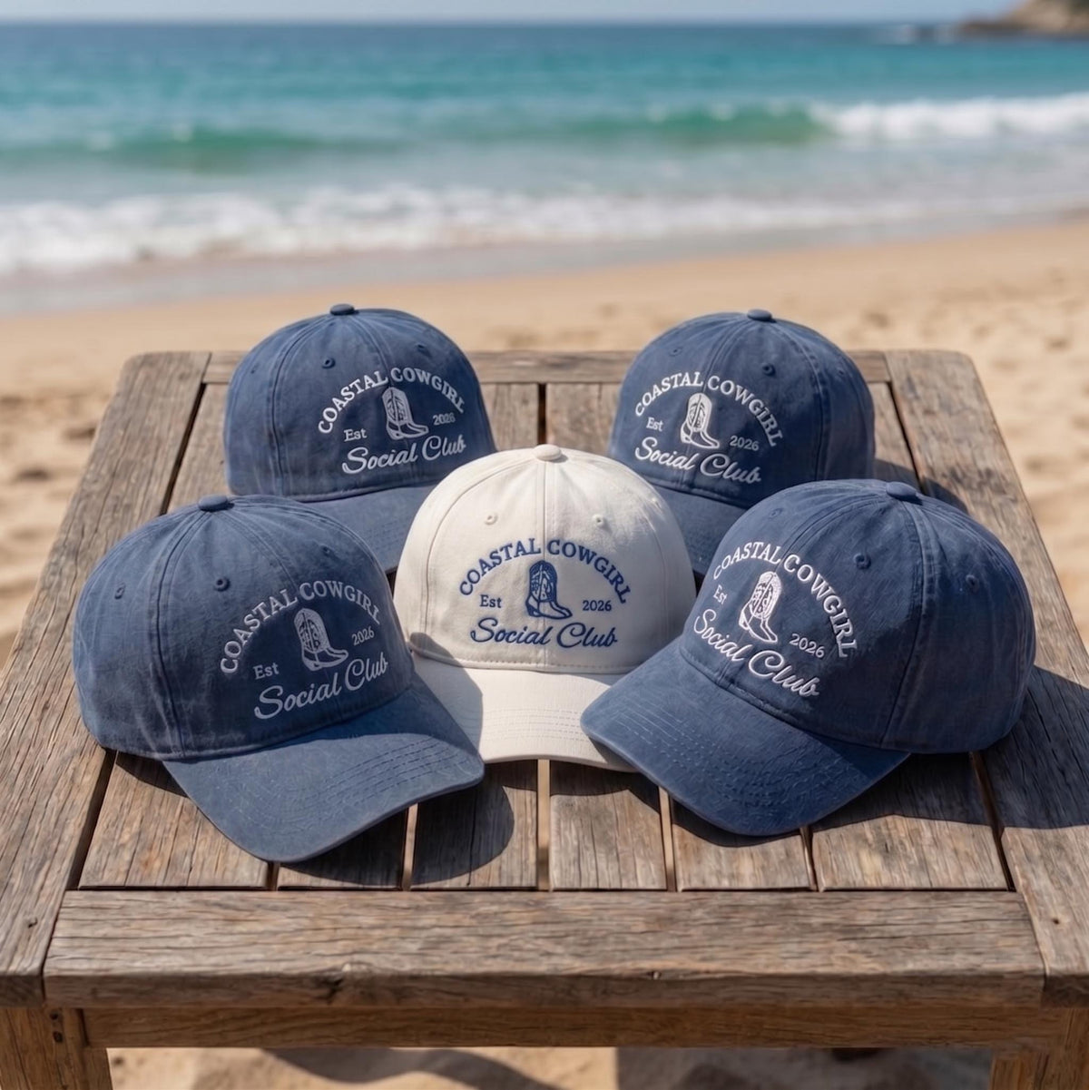 Custom Coastal Cowgirl Hat, Vintage Beach Social Club Embroidered Dad Cap, Western Boot Personalized Vacation Gift, Retro Summer Baseball
