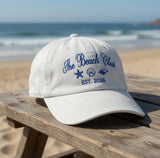 Custom Beach Club Hat, Vintage Seashell Starfish Embroidered Dad Cap, Personalized Vacation Gift, Retro Coastal Aesthetic Baseball