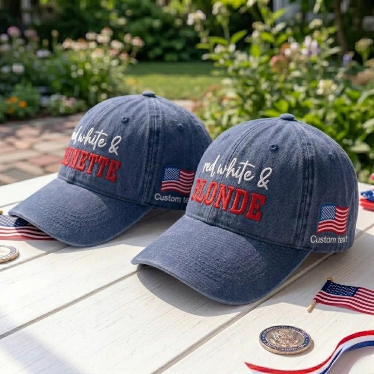 Matching Best Friends Embroidered Hats, Red White Blue Baseball Caps, Fourth of July Gift